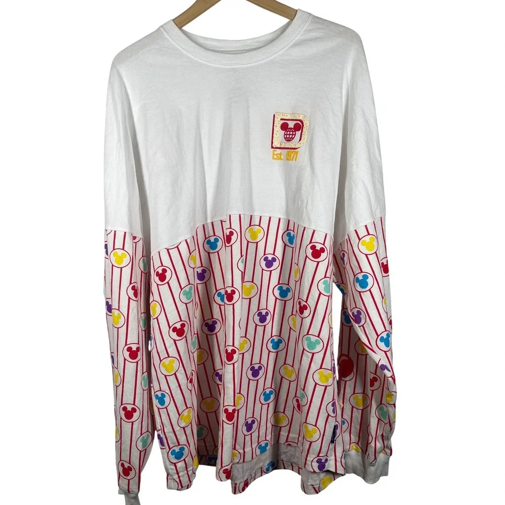 Walt Disney World Spirit Jersey XXL White Red Popcorn Mickey Mouse Long Sleeve - Picture 2 of 7